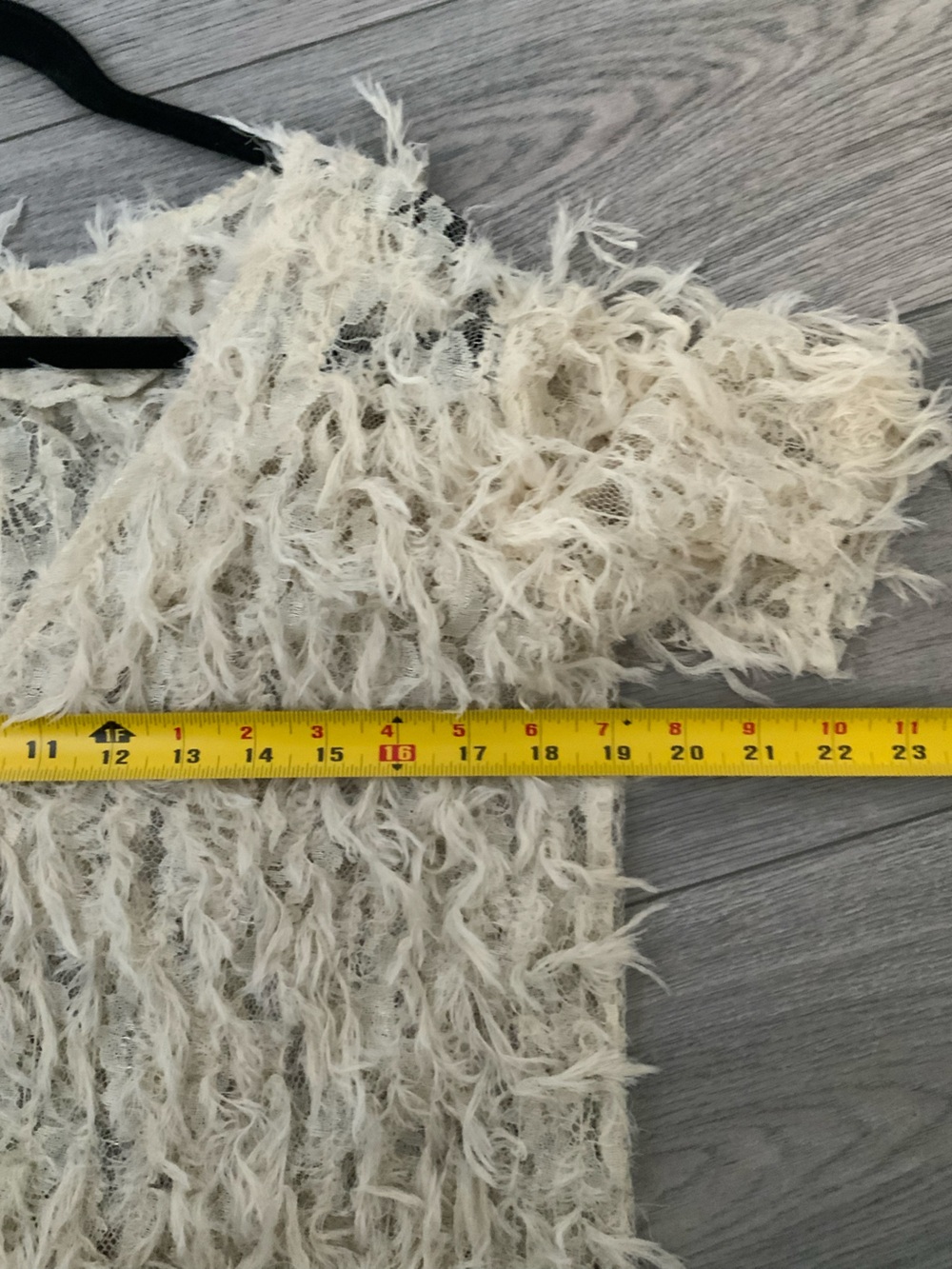 Zara Cream V-Neck Shaggy Knit Sweater  Smocked Mesh Top Medium - Picture 5 of 5
